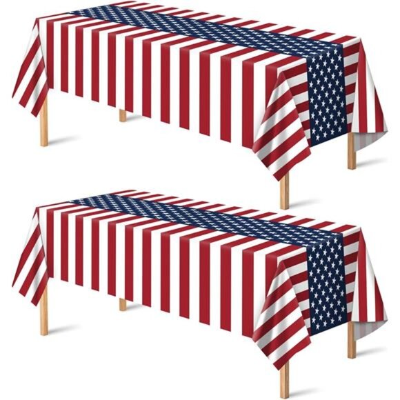 2-Pack American Flag Tablecloths – 54×108″ Plastic Patriotic Decor - Picture 1 of 7